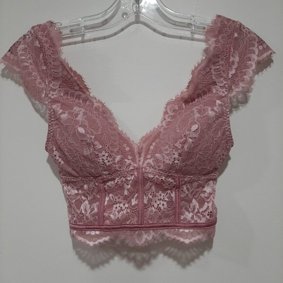 boho lace cap sleeve corset sheer back long line bralette top - Picture 2 of 12